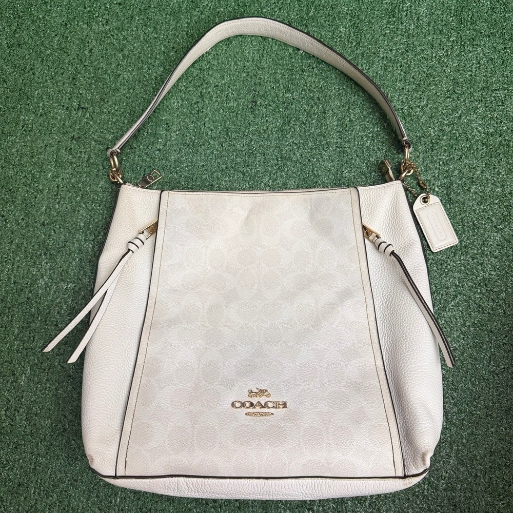 Coach Marlon Hobo 79993 Chalk White Signature Leather Shoulder Bag